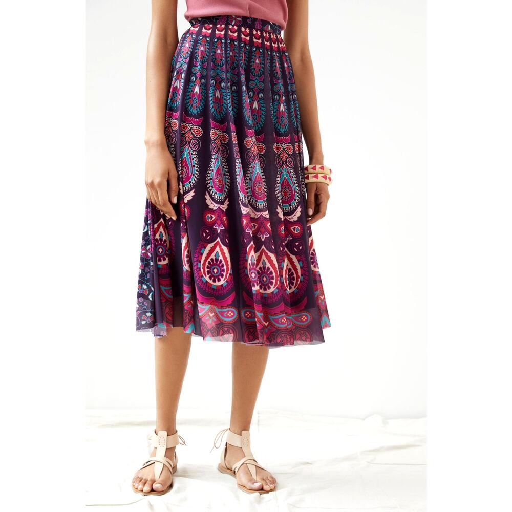 NWT Eva Franco Paisley Pleated Midi Skirt - Size 4